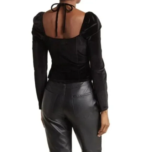 Torn by Ronny Kobo Velour Velvet Petra Top Black ( S )